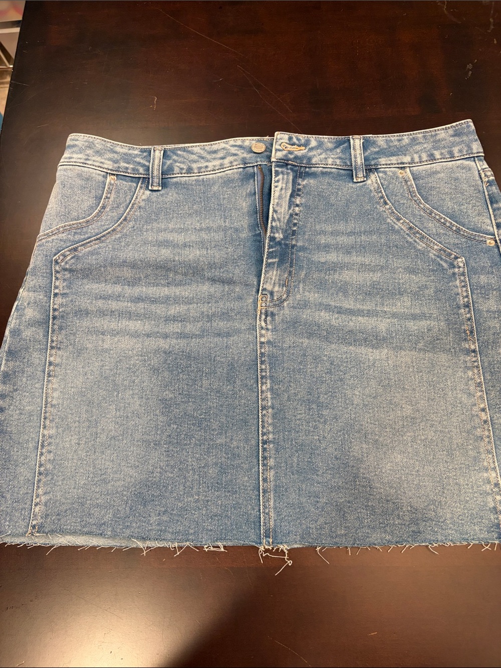 Time and Tru Light Blue Denim Mini Skirt with Raw Hem